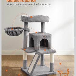 Cat Tree, Small Cat Tower with Widened Perch for Large Cats Indoor, Kittens, 96 cm Multi-Level Cat Condo, Scratching Posts and Ramp, 2-Doo