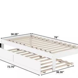 Twin Bed Trundle with USB Turbo Charger and Twin Trundle in White