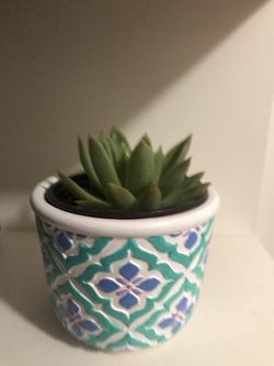 Linda maceta pintada a mano barnizada con repelente contra el agua medida 4”x 4” linda para ordenar o regalo sin planta $12 con suculenta $16