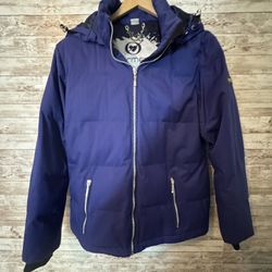 Obermeyer Misses Ski Down Hooded Jacket Size 12 Snowboard Silver Zips