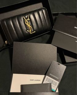 Saint Laurent YSL Black Leather Zip-Around Wallet