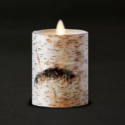 Luminara Birch 4-Inch Real-Flame Effect Pillar Candle in Brown OBO