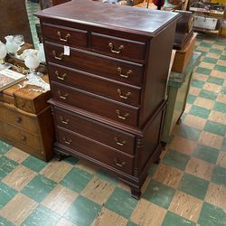 Vintage Mahogany 9 Drawer Tallboy w/ Brass Hardware
