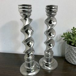 Pair of Vintage Charter Club Colonnade Candlestick Holders Pair Mexico 1998 10.25” Silver tone