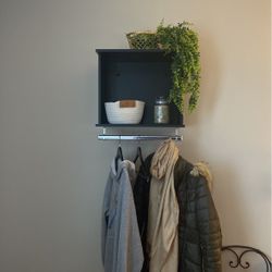 Black Wall Cubby With Bar For Hangers