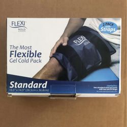 FlexiKold Gel Ice Packs w/Straps (Standard Large) - Two (2) Reusable Cold Therapy Compresses (for Pain and Injuries, Wrap Around Knee, Shoulder, Back,