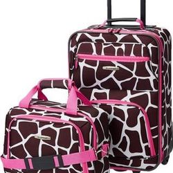 Rockland Fashion Softside Upright Luggage Set, Expandable, Pink Giraffe, 2-Piece (14/19) ⭐NEW ⭐ CYISell