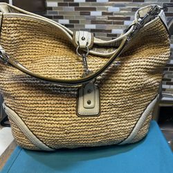 Vintage COACH Purse 22906 Straw Dogleash Hobo Bag Large 17” Perfect for Summer