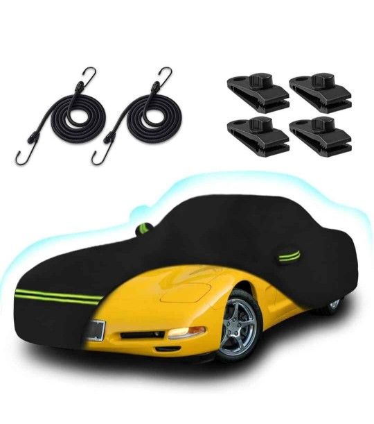 Car Cover for 1 Corvette C5, 6 Layers 210T Sun Rain UV Dust Snow Protection Outdoor Car Cover with Zipper Door and Windproof Straps for Chevy