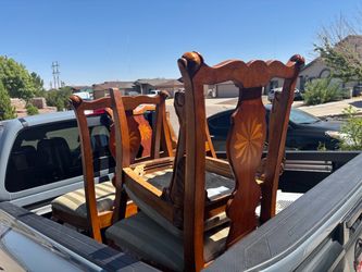 Vintage Wood Dining Chairs with Inlay Detail