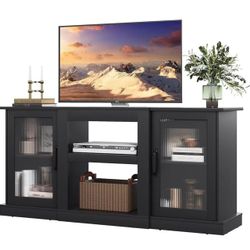 ❤️ Retro TV Stand for 65 inch TV, TV Console Cabinet with Storage, Open Shelves Entertainment Center for Living Room and Bedroom, Black 