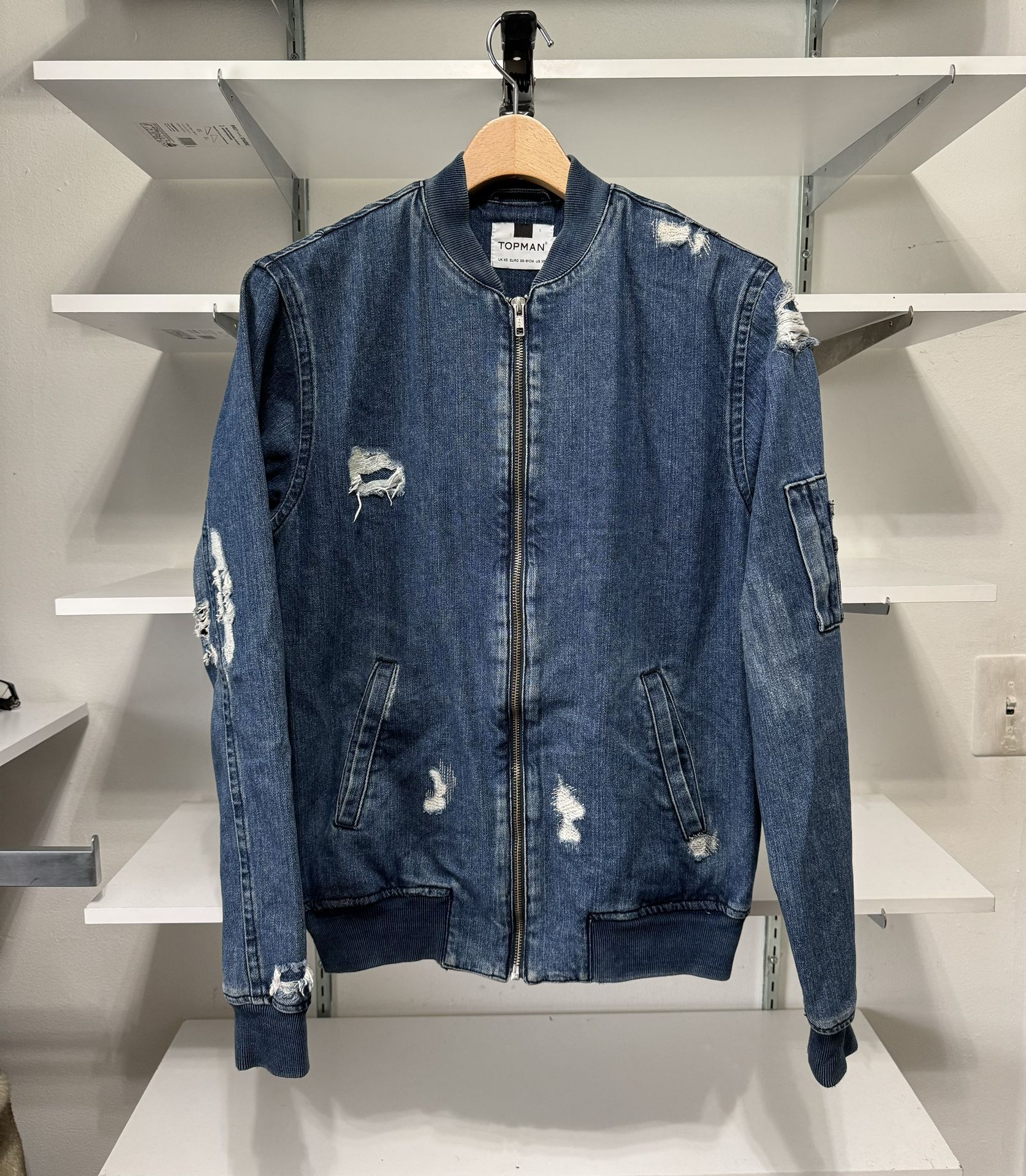 Men’s Topman Distressed Bomber Jacket. Size XS. Like new condition.