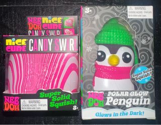 Nee Doh Squish Toys Bundle – Candy Swirl & Polar Glow Penguin