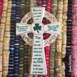 Irish Celtic Cross Wall Plaque with Blessing