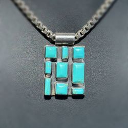 Jewelry .925 sterling silver  triangle trophy square turquoise Pendant charm 25.80g