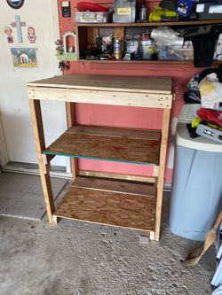 Handmade Wooden Workbench with Shelves
