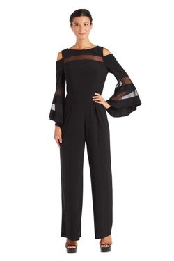 R&M Richards Black 2469 Cold Shoulder Illusion Bell Sleeve Jumpsuit– Size 6  