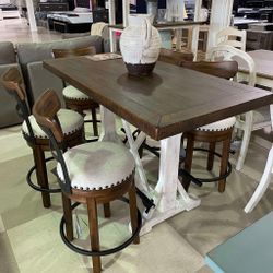 Valebeck Brown Counter Height Dining Table and 4 Barstools