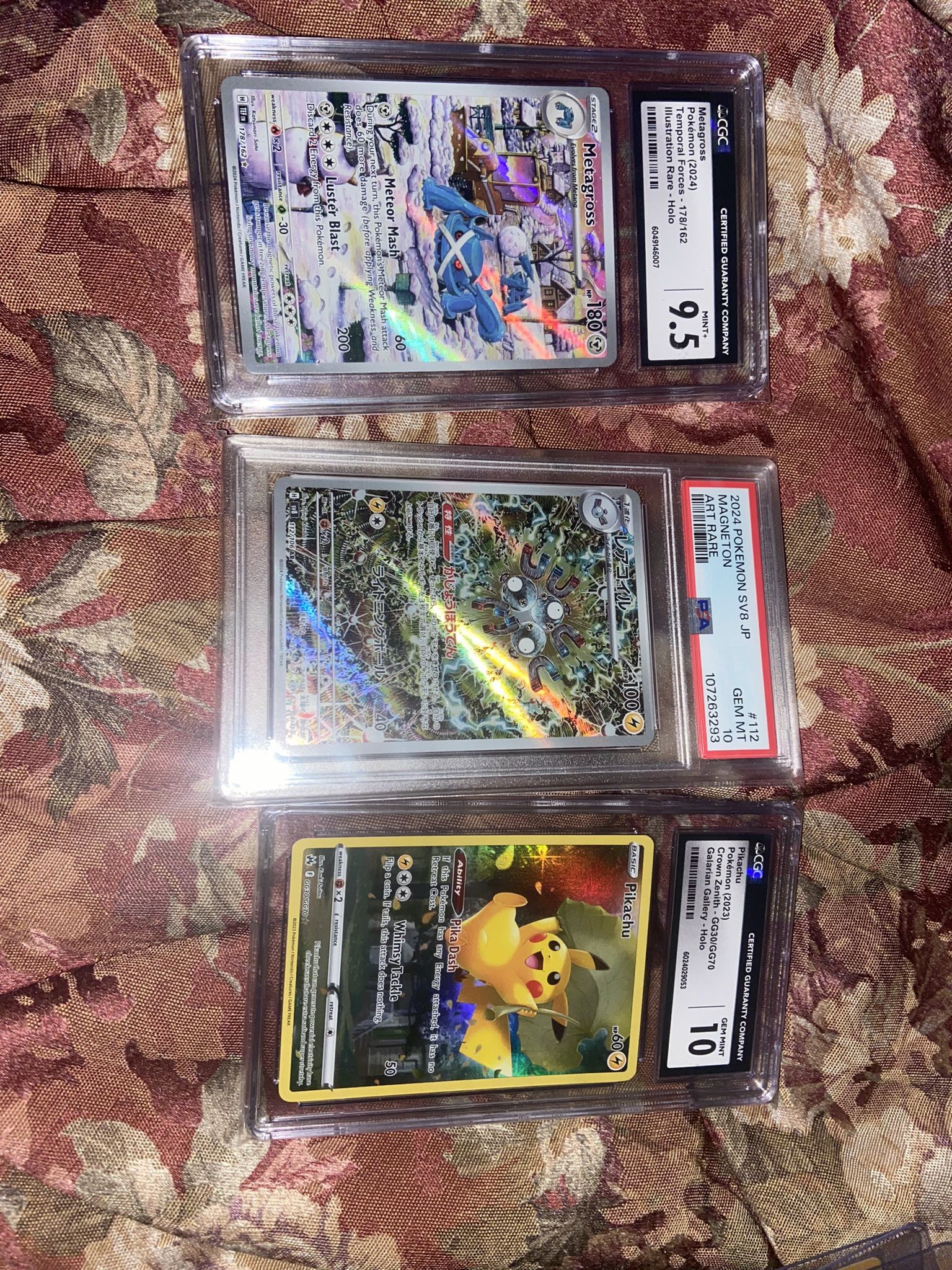 3 Pokémon Graded Slabs Pikachu, Magneton, Metagross
