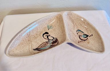 Red Wing Bob White Divided Serving Dish Boomerang