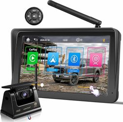 Wireless Backup Camera Solar Rechargeable Portable Apple CarPlay Android Auto 7” Touchscreen, Magnetic Rear View, Pickup, Cargo Trailer Van Camper Tru