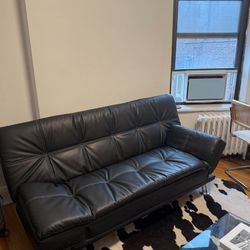 Black Leather Futon Sofa 