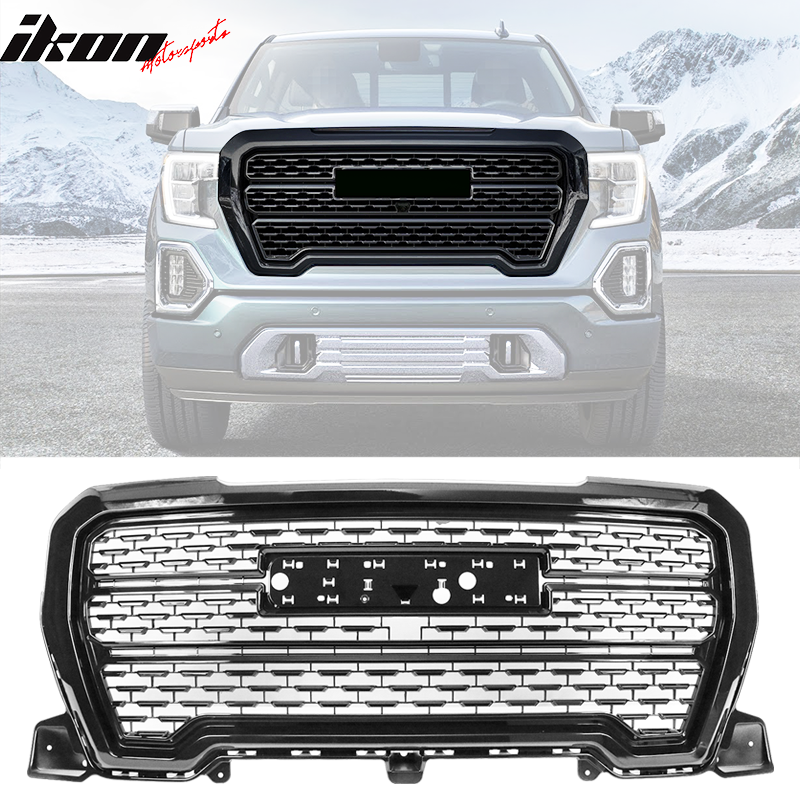 Fits 2019-2021 GMC Sierra 1500 Denali Style Upper Hood Grille Gloss Black