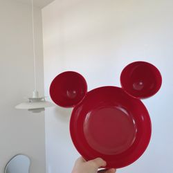Red Disney Mickey Mouse Ears Melamine Chip And Dip Bowl