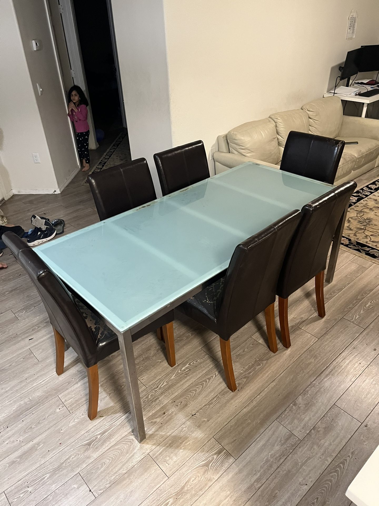 Glass Table With Leather Chair