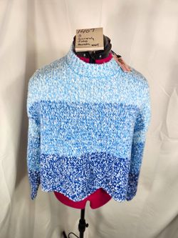 Sincerely Jules Blue White Colorblock Mock Neck Pullover Sweater S