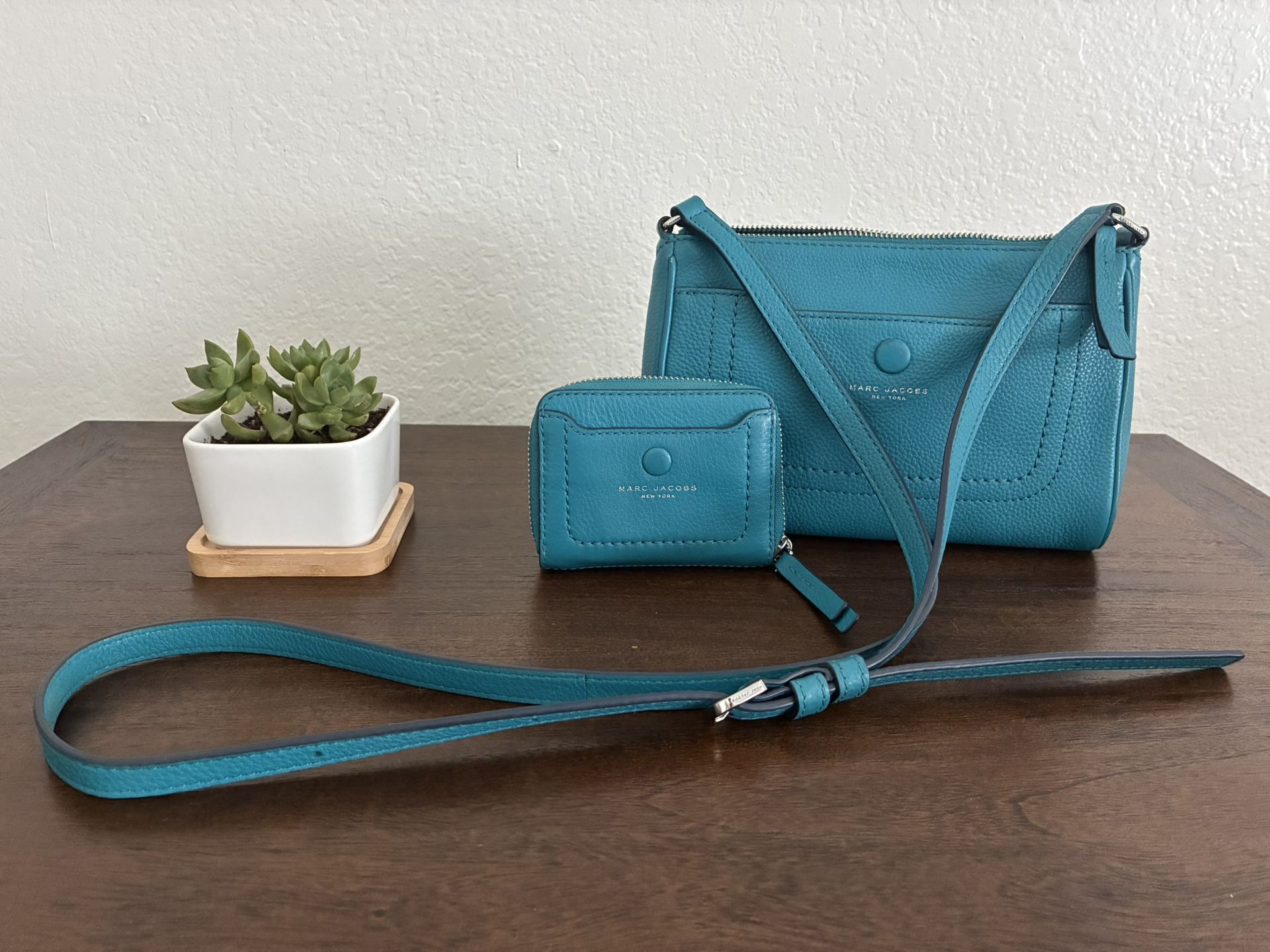 Marc Jacobs Empire City Crossbody Purse & Wallet Teal Blue Leather