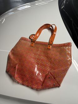 Tory Burch Orange Pink Monogram Tote Bag
