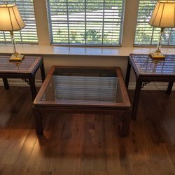 Mahogany 6-Piece Living Room Set - Coffee Table, 2 Side Tables, Sofa / Console Table With 2 Benches