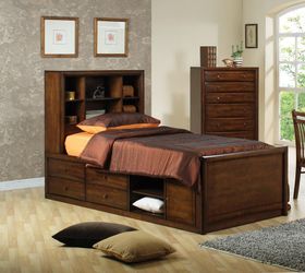 TWIN WOOD STORAGE BED--CAPPUCCINO