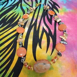 Crab Fired Agate Handmade Necklace W/jasper
