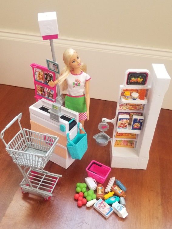 Barbie Doll Grocery Store Check Stand Pretend Food