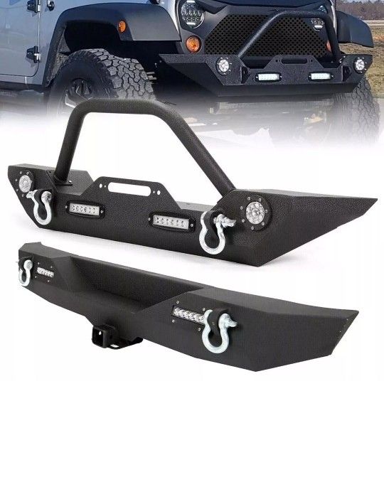 Front And Rear Bumpers OFFROAD Bumpers For Jeep Wrangler Jk 07-18 With Led Lights And Winch Plate Brand New Set Still In Original Packaging $450 FIRM