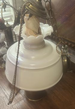 Vintage Brass Milk Grass Oil Lamp 
