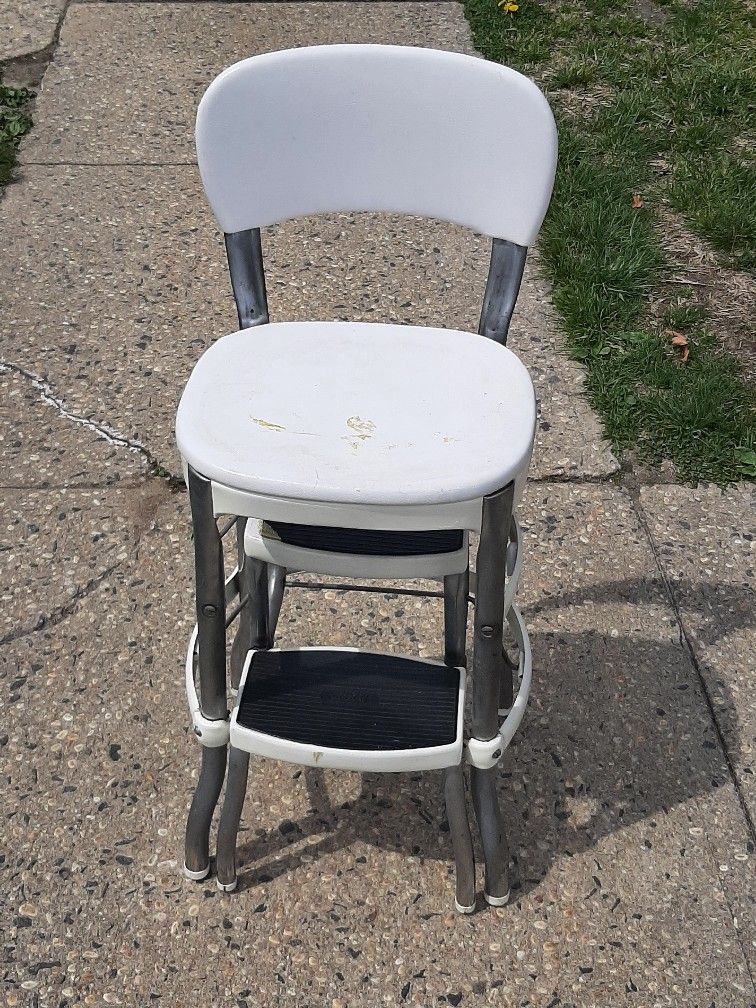 1960s Costco white metal step stool chair