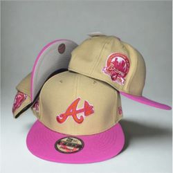 Atlanta Braves New Era 9FIFTY Snapback Tan Hot Pink Side Patch MLB Hat New