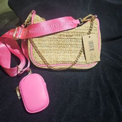 Steve Madden Pink Btamela Straw Handbag 