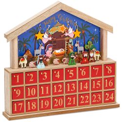 BRUBAKER Limited Edition Advent Wooden Calendar Blue/Red 13.5x12.6x2.4” Germany
