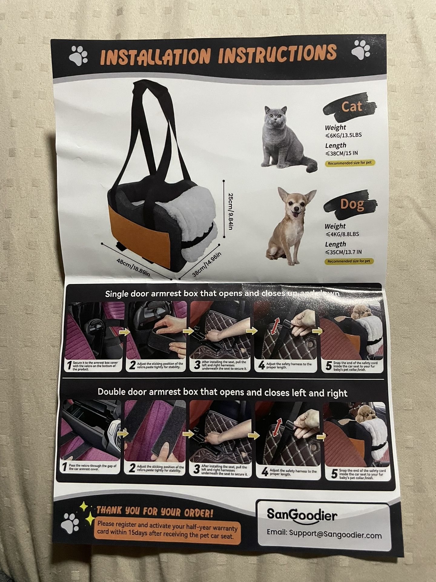 Center console Dog/cat Car seat