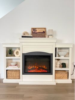 White Electric Fireplace with Shelves
