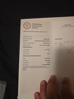1.31 Carat Lab grown diamond Princess cut
