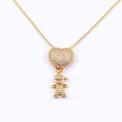 Boy Pendant Necklace Gold Plated With CZ/16+2" Extended