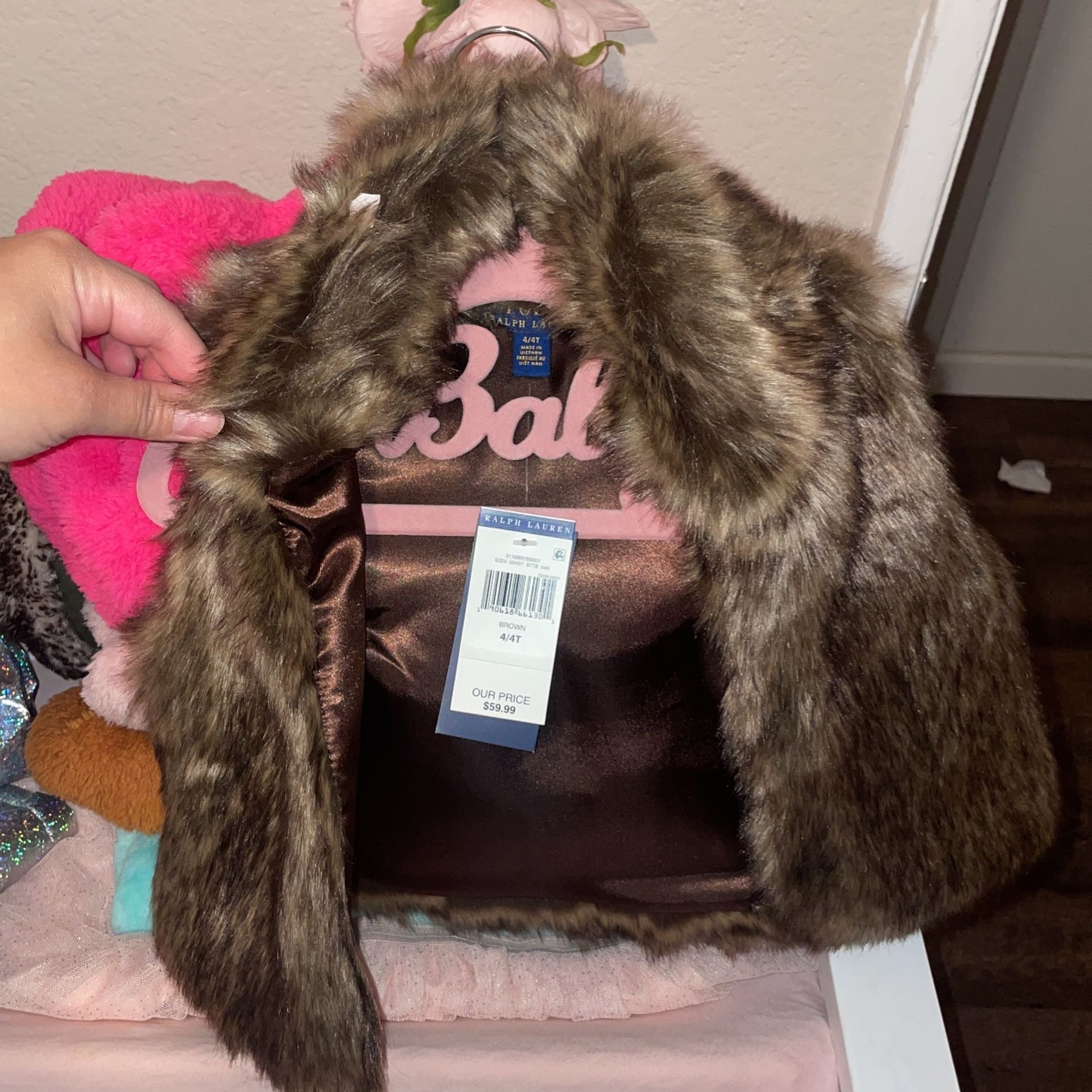 brand new polo ralph lauren girls fur vest