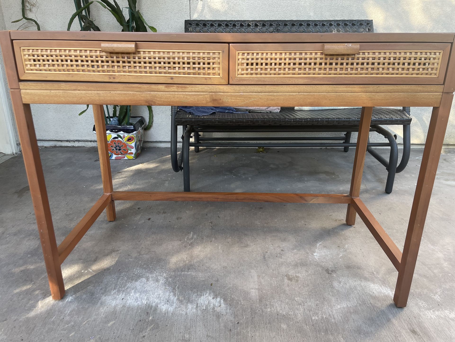 Minsmere Brand Brown Wicker Side Table, Bookshelf And Desk Set