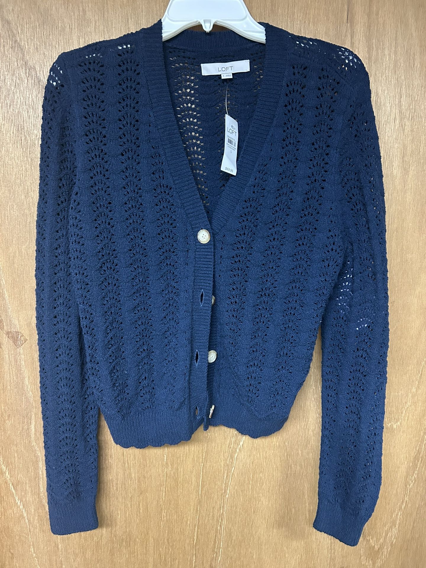 Blue knit button up cardigan size small from Loft new with tags 