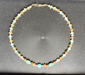 Handmade Beaded Necklace with Turquoise Colored Stone Accent - Boho Style